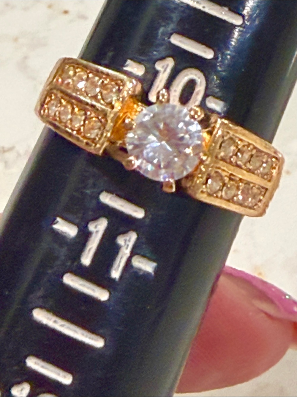 Gold-Tone Round Solitaire Engagement Ring with Channel Accents - TJ Hallmark